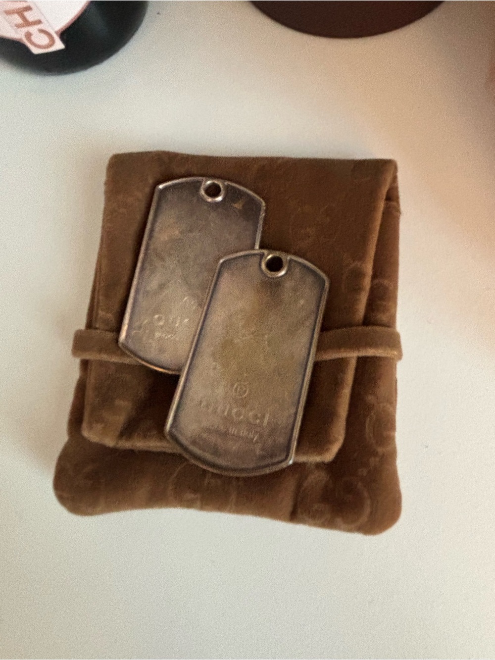 Vintage authentic Gucci Velvet Pouch with Dog Tags -